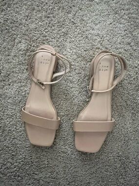 A New Day Beige Square-Toe Ankle-Strap Sandals